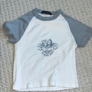 Brandy Melville Gray and White Short Sleeve Tee